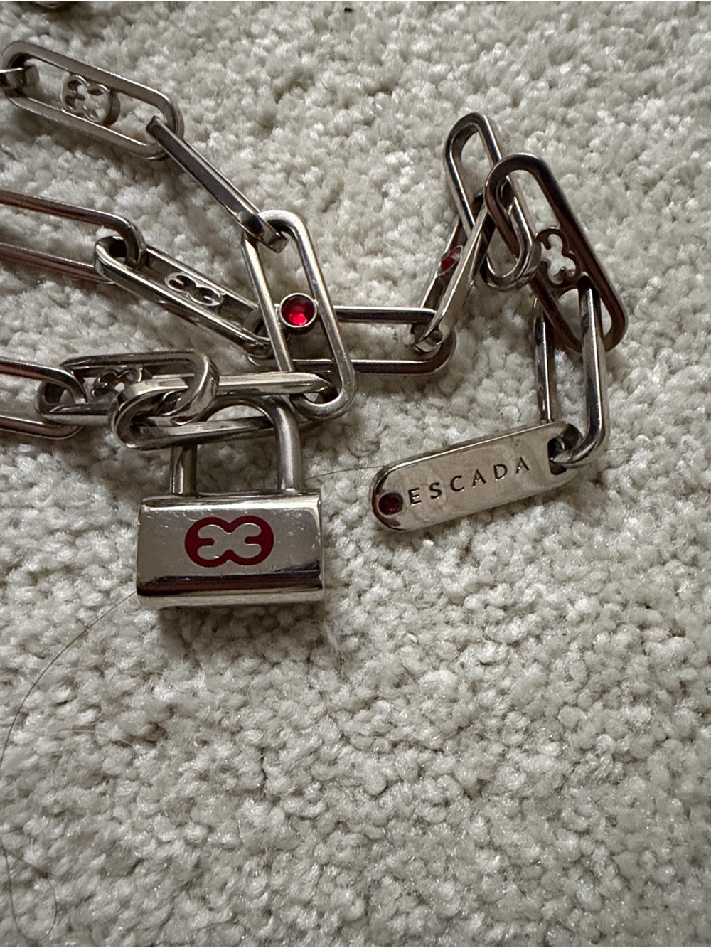 Vintage Escada Silver-Tone Chain Belt with Red Accent Details